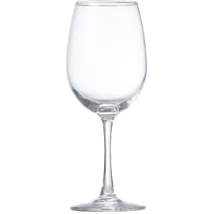 A clear glass wine glass with a slender stem, ideal for serving various wines.