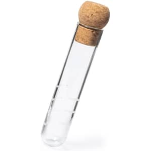 A clear glass infuser with a cork stopper, designed for brewing tea or coffee.