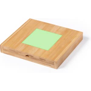A bamboo cheese knife set with a green accent on the lid, featuring a sleek, modern design.