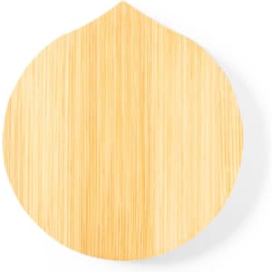 A round bamboo pocket mirror with a smooth, natural finish and a pointed top.
