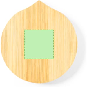 A circular bamboo pocket mirror with a green square section in the centre. It has a natural wood finish.