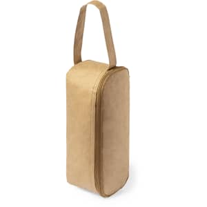 A tan thermal sandwich holder with a handle, featuring a zipper closure and a simple design.