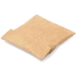 A tan thermal snacks holder with a simple design, suitable for keeping food items warm. Features a logo.
