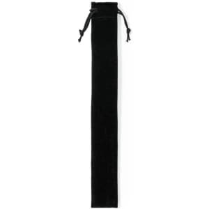 A black velvet pouch with a drawstring closure, designed for holding items securely.