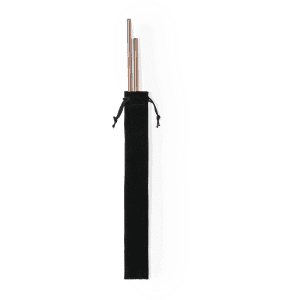 A drink straw set in a black pouch, featuring metallic straws in silver and gold tones.