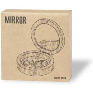 A box with a mirror inside, featuring a sketch design. The packaging is a brown cardboard style.