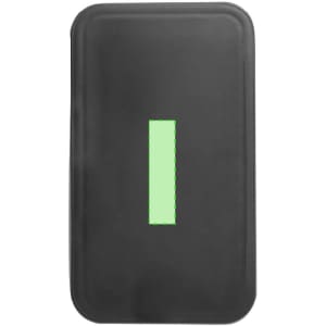 A black lunch box with a green rectangular emblem in the centre, featuring a simple design and a logo.