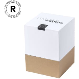 A white and brown box featuring a limited edition label and a logo. The design is simple and modern.