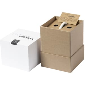 A boxed Borstein Multifunction Lamp in white with a brown cardboard sleeve, featuring a branding logo.