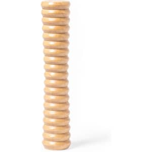 A wooden massager with a ribbed design, featuring a light natural colour and a smooth finish.