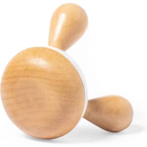 A wooden Tefen massager with a round base and two rounded handles, featuring a natural wood finish.