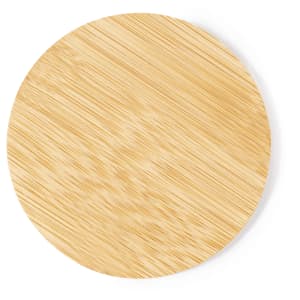 A round bamboo coaster with a smooth, natural wood finish and a subtle grain pattern.