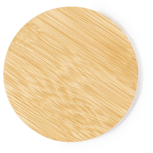 A round bamboo coaster with a natural wood finish and a smooth texture, featuring a minimalist design.