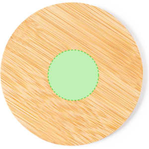 A round bamboo coaster featuring a central green area, showcasing natural wood patterns.