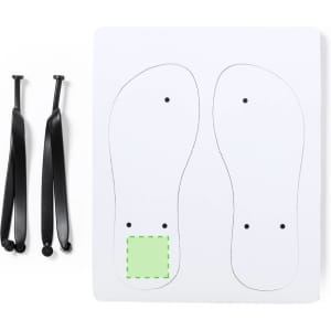 Sublimation flip flops with black straps and a blank white sole template for custom designs.
