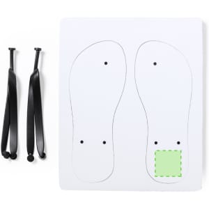 Badrak Sublimation Flip Flops with black straps and white footbeds, featuring outlines for design placement.