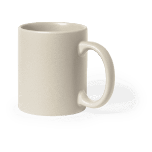 A cream-coloured coffee mug with a smooth finish and a sturdy handle. It features a simple design with no additional details.