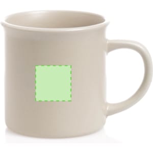 A cream-coloured coffee mug with a handle, featuring a blank space for branding or personalisation.