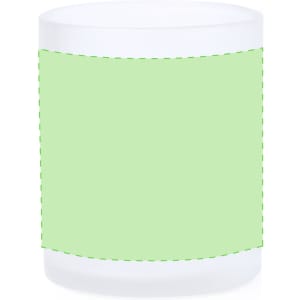 A sublimation mug in white with a green template area for custom designs. It features a smooth, glossy finish.