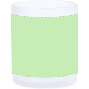 A sublimation mug with a white body and green wraparound section, featuring a logo.