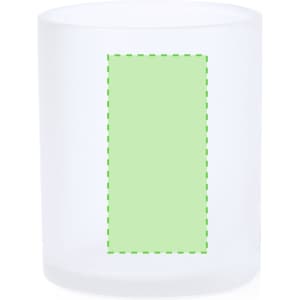A frosted glass mug featuring a blank area for custom designs. The mug is clear with a soft white finish.