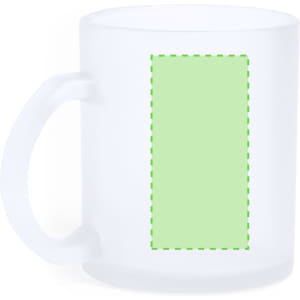 A frosted glass mug with a handle, featuring a blank design area suitable for customisation.