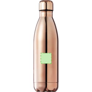 A drink bottle in a shiny rose gold finish with a sleek design and a visible logo.