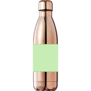 A drink bottle in a sleek rose gold finish, featuring a smooth cylindrical shape and a blank label area.