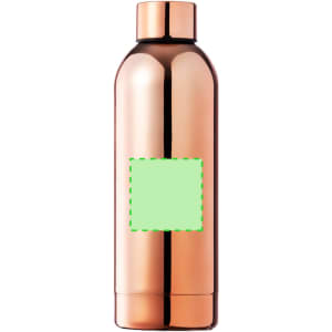 A drink bottle in a shiny rose gold finish, featuring a sleek design and a branding logo.