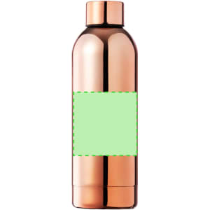 A drink bottle in a shiny rose gold finish featuring a blank label area and a rounded shape.