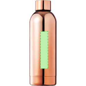 A drink bottle in a shiny copper finish, featuring a smooth, streamlined design and an empty space for branding.