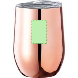 A drink bottle with a sleek, rose gold finish and a transparent lid, featuring a blank space for branding.