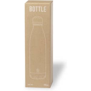 A drink bottle in a tall, slender design, presented in a brown cardboard box with a minimalistic outline and a logo.