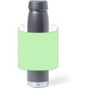 A drink bottle in grey with a silver base, featuring a simple design and a logo.