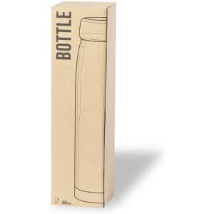 A drink bottle in a cardboard box, featuring a simple design and a logo, with a capacity of 380 ml.