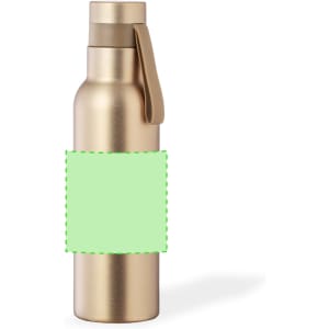 A drink bottle in a metallic gold finish with a lid and a branding area on the body.