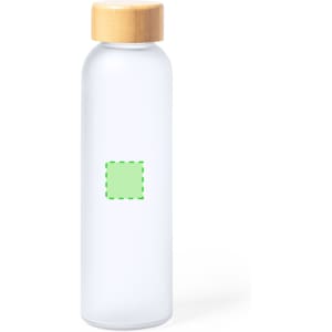 A drink bottle made of clear plastic with a wooden lid, featuring a blank area for custom designs.