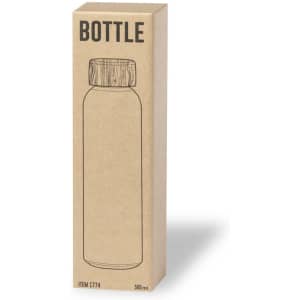 A drink bottle with a wooden lid, presented in a cardboard packaging featuring a minimalistic design.