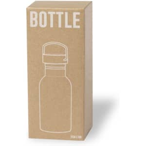 A drink bottle in a simple design, housed in a kraft paper box, featuring an outline and a lid.