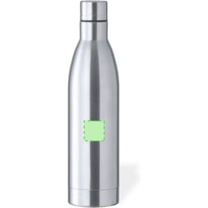 A drink bottle with a sleek stainless steel design, featuring a logo area for custom branding.