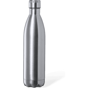 A drink bottle with a sleek stainless steel design, featuring a classic screw-on cap and a minimalist aesthetic.