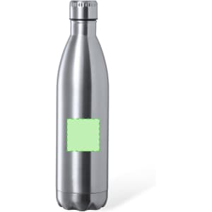 A drink bottle made of stainless steel with a sleek silver finish and a blank area for branding or customisation.