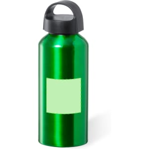 A green drink bottle with a black lid, featuring a white area for custom branding or labels.