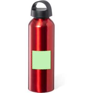 A drink bottle in a shiny red finish with a black cap and a blank label area.