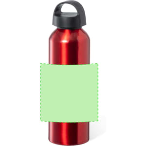 A drink bottle with a bright red metallic finish and a black lid, featuring a label area on the front.