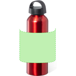 A drink bottle in a shiny red finish with a black lid and a space for branding or customization.