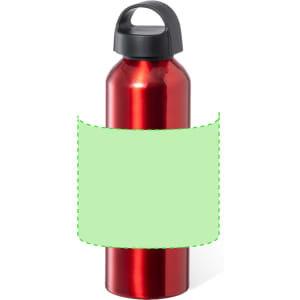 A drink bottle in shiny red with a black lid, featuring a blank label area.