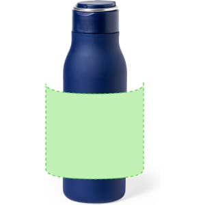 A drink bottle in navy blue with a sleek design and a logo on the body.
