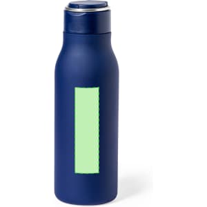 A drink bottle in navy blue with a matte finish and a rectangular area for branding.