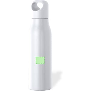 A drink bottle in white with a curved design and a logo space in the centre.
